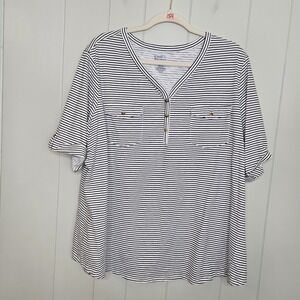 Croft & Barrow Women's Plus Size 2XL Striped Short Sleeve Shirt Black White A5